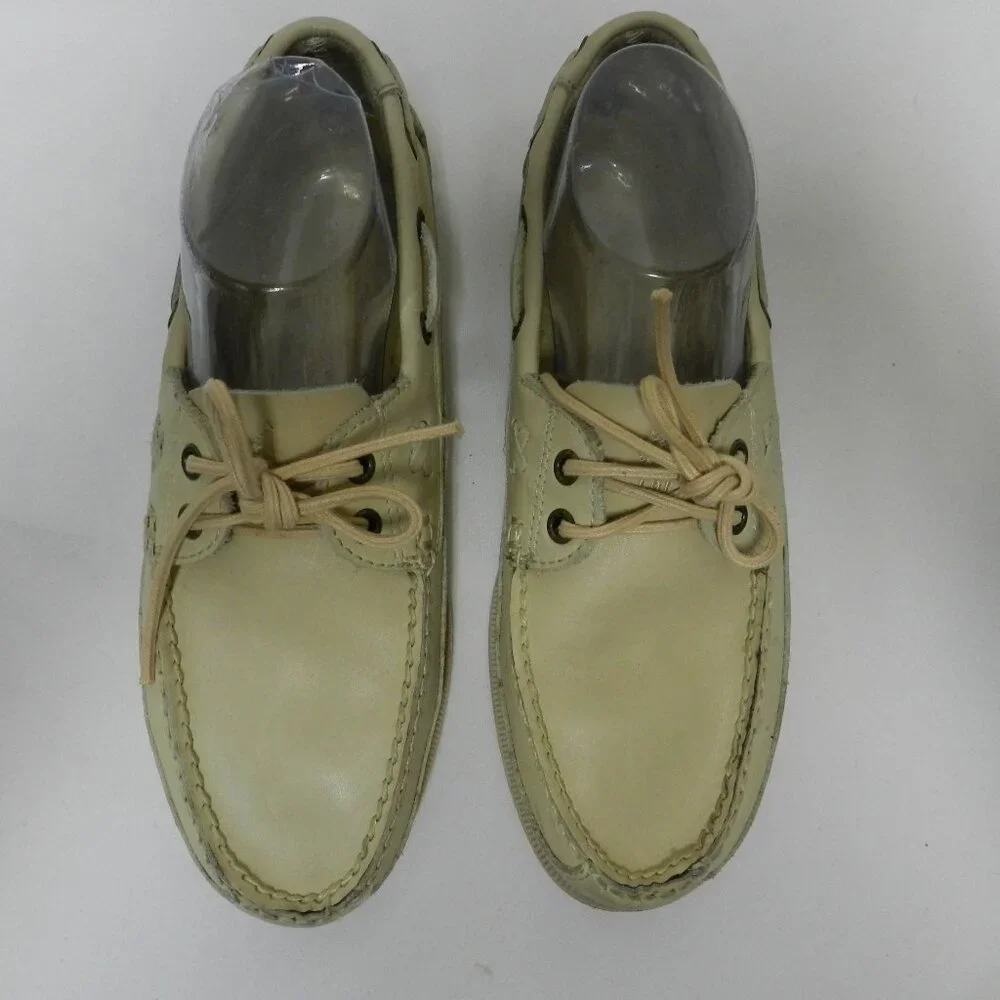Ralph Lauren Polo Leather cream Loafer Boat Shoes lace up Vintage Men Size Sz 8